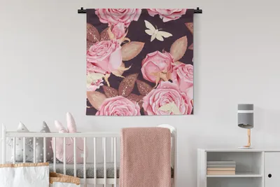 Produktbild von MuchoWow® Wandteppich Wandbehang Rosen - Blumen - Rosa 90x90 cm Tapisserie Dekoration Wandtuch - Wandaufhänger