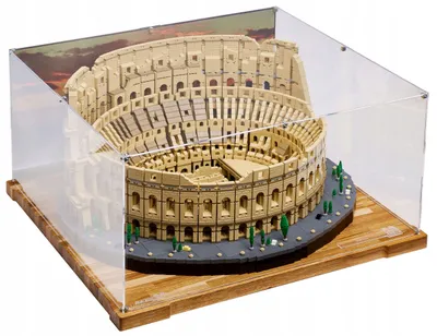 Immagine prodotto di Vetrina in legno nero "Blacked Brick" con retro stampato, progettata per LEGO® 10276 Creator Expert – Colosseo