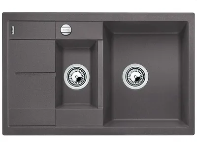 Imagen del producto de BLANCO METRA 6 S Compact, fregadero de granito sintético SILGRANIT en color gris, con sistema de desagüe con mando a distancia