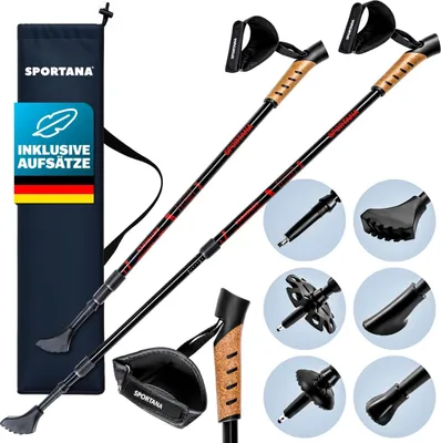 Produktbild von SPORTANA® Wanderstöcke Teleskop mit Aufsätze Gummipuffer Tasche Nordic Walking Stöcke Verstellbar 68-135cm Dämpfung Leicht Herren Damen Trekkingstöcke