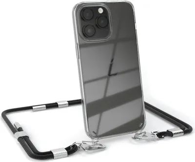 Produktbild von EAZY CASE Handykette für Apple iPhone 14 Pro Max, Transparente Silikonhülle mit Band, Clear Case, abnehmbar in  Schwarz