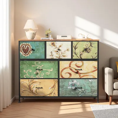 Produktbild von INONEFT Kommode mit 7 Schubladen, Retro Sideboard mit Holzplatte Stoffschubladen Metallgestell, Kommode für Schlafzimmer Wohnzimmer, 30x78x100 cm