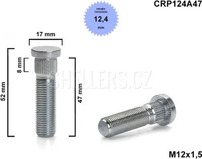 Obrázek produktu pro Kolový svorník šteft M12x1,5x47 tisícihran průměr 12,4 mm, CRP124A47, PR14/P