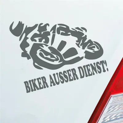 Produktbild von Auto Aufkleber Motorrad Biker ausser Dienst! Moped Bike Mopped 12x10 cm Grau Sticker Heckscheibenaufkleber