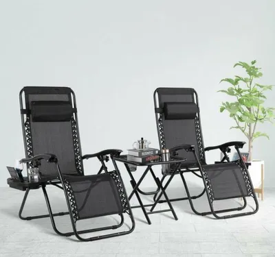 Produktbild von Happyment Klappbare Strandstühle – 2er Set – Gartenstühle mit Tisch – Liegestuhl – 0° bis 160° verstellbar – Schwarz