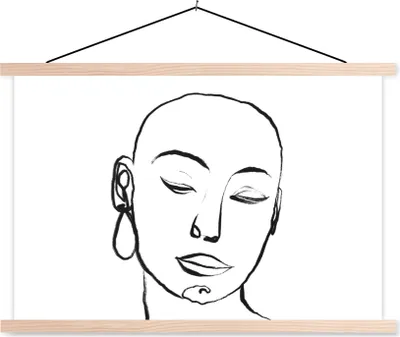 Produktbild von MuchoWow® Textilposter Frau - Schwarz - Weiß - Minimalismus 60x40 cm mit holzfarbenen Rahmen - Bilder