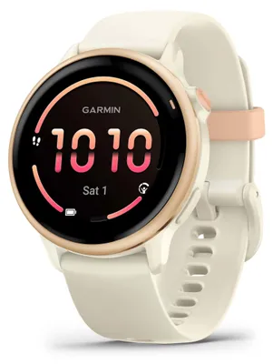 Produktbild von Garmin Vivoactive 6, 42 mm, GPS-Fitness-Smartwatch, Bone/Pink Dawn Metallic