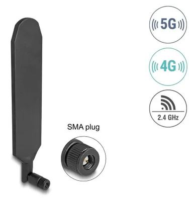 Obrázok produktu pre DeLOCK 90102, 3 dBi, 0.7 - 0.96 / 1.71 - 2.7 / 2.3 - 2.5 / 3.3 - 4 GHz, 0,5 / 3 dBi, 50 ohm, Všesmerová anténa, SMA
