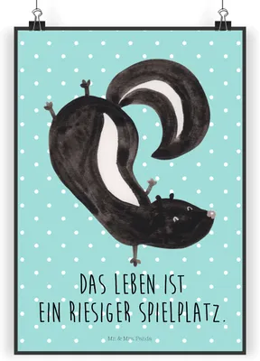 Produktbild von Mr. & Mrs. Panda Bild Stinktier Handstand DIN A4 - Türkis Pastell - Geschenk, Wandbild, Skunk, Raubtier, Spielplatz, Stinki, drucke, Wildtier, wanddeko, Kunstdruck