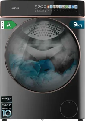 Waschmaschine de Frontlader aus Stahl de 9 kg de Fassungsvermögen und 1400 U/min, 10,3" Farbdisplay, 11 Programme, Motor inverter plus, Steammax, , Sanitize, onsmart, Fuzzy Logic.