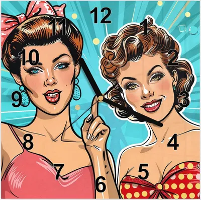 Produktbild von Wanduhr aus Glas mit Motiv Retro Frauen Illustration- 30 x 30 cm - inkl. Aufhängesystem