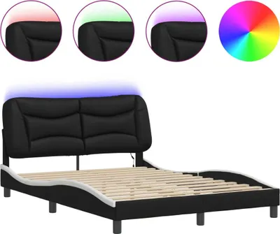 Produktbild von vidaXL Bettgestell mit LED ohne Matratze "Hvar" Schwarz und Weiß 140x190 cm