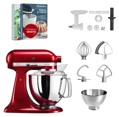 Produktbild von KitchenAid 4,8 L 5KSM175 Artisan Küchenmaschine Set 2 Fleischwolf+Spritzgebäckvorsatz Liebesapfelrot