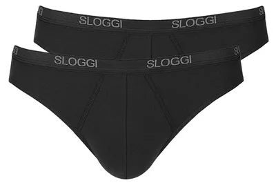 Image de Slips Sloggi pour homme, lot de 2 - Basic Mini, sous-vêtements, caleçons, coton, logo, noir uni, taille M