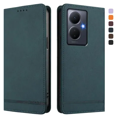Image de Etui pour Vivo Y78 Plus, étui rétro en cuirPolyuréthaneavec support et fentes pour cartes de crédit Vert