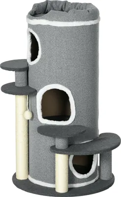 Produktbild von Katzen Kratztonne 99 Cm Spieltonne Mit Katzenbett, Spielball & Plattformen, Katzenmöbel, Grau