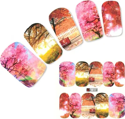 Produktbild von Tattoo Nail Art Aufkleber Bunte Blätter Bäume Kirschblüten Nagel Sticker