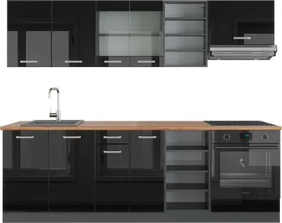 Produktbild von Küchenzeile Vicco R-Line Schwarz Hochglanz/Anthrazit 240 cm , AP Eiche, Model 43194