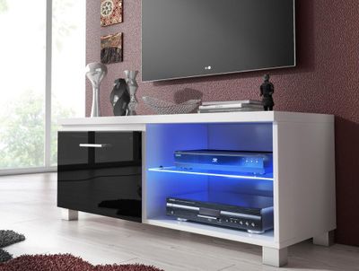 Skraut Home - Möbel, TV-Schrank, Fernsehtisch,  LED, Wohnzimmer, in den Farben Weiß und Schwarz glänzend lackiert. Maßnahmen: 100x40x42 cm