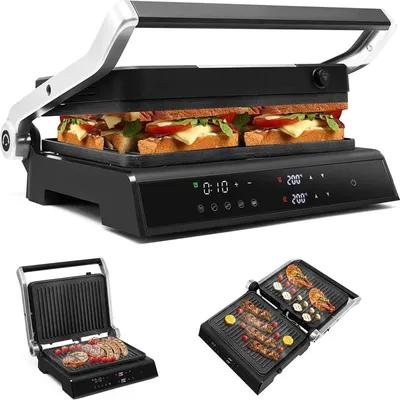 Zdjęcie produktu dla Opiekacz do kanapek – grill kontaktowy 3 w 1/gofrownica – 1800 W – 2 zdejmowane płyty z powłoką nieprzywierającą – precyzyjna regulacja temperatury – czarny