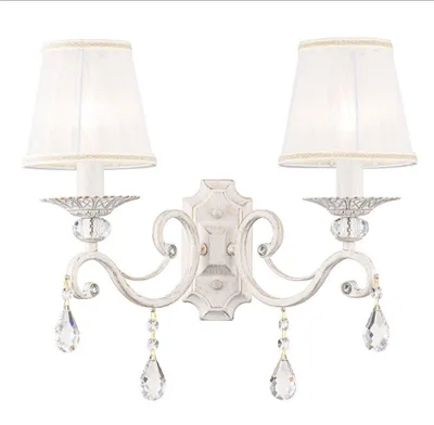 Immagine prodotto di Applique Shabby Chic Grace Metallo Bianco 2 Luci Diffusori Tessuto Su Pvc Bianco