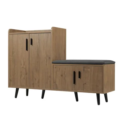 Produktbild von Flieks Schuhschrank mit Sitzbank, Schuhregal Schuhkommode mit Verstellbarem Ablage, Schuhbank Schuhtruhe mit Kissen, Leinen, Braun, Natural, 120x34x82