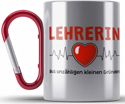 Produktbild von Trendation - Lehrerin Geschenk Edelstahl Tasse Karabiner Geschenkidee Lustig Danke Sprüche Dankeschön Grundschule Grundschullehrerin (Rot)