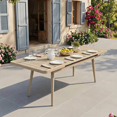 Produktbild von Gartentisch SUNNY, champagner - Outdoor Tisch ausziehbar bis 200cm, pulverbeschichtetes Aluminiumgestell, wetterfest & UV-beständig, ideal für Garten und Terrasse