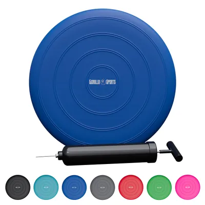 Produktbild von GORILLA SPORTS® Ballsitzkissen - Blau, inkl. Pumpe, 33cm Durchmesser, bis 220 kg, ohne Noppen, Anti-Burst, für Fitness, Reha & Rückentraining - Balancekissen, Luftkissen, Balance-kissen, Balance Pad