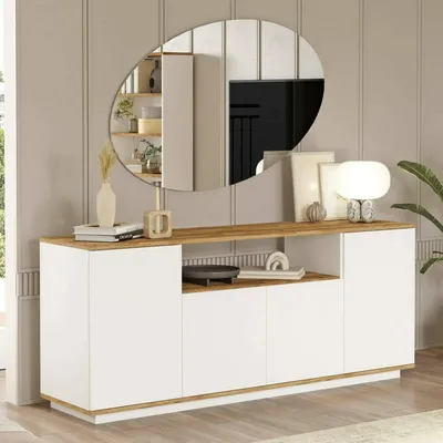 Image de Aziz - Buffet, 180x45x75h cm Chêne Brun, 2 Étagères