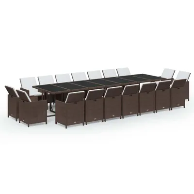 Produktbild von 19-tlg. Garten-Essgruppe mit Kissen Poly Rattan Braun