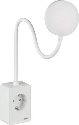 A white LED plug-in night light with a flexible gooseneck and a USB-C port.