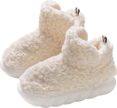 Produktbild von Damen High-Top Plüsch Hausschuhe Winterschuhe Indoor Outdoor Warme Plüsch Stiefel, Weiß, Größe: 40-41