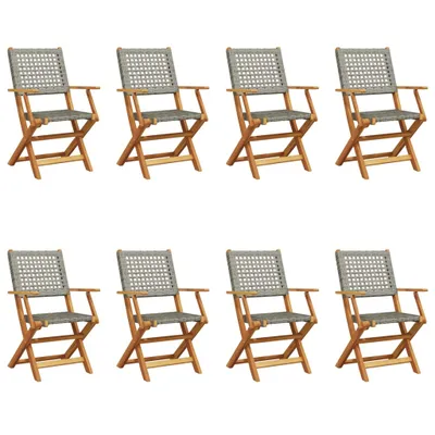 Produktbild von "SALE 2026"Stuhl Terrasse - Gartenstühle 8er set - Balkonmöbel - Campingstuhl elegantes Design - Klappbar Grau Poly Rattan & Massivholz - 54x57x91cm - Gartenstühle DEMöbel946844