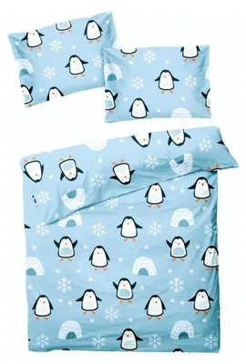 Produktbild von Biber Bettwäsche Baby 2-teilig 100x135cm Pinguin Iglu Antarktis Blau mit Reißverschluss