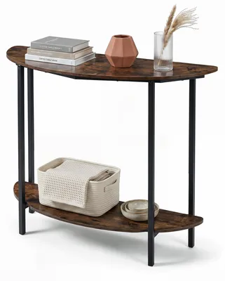Produktbild von KOMFOTTEU Konsolentisch schmal, halbmondförmiger Beistelltisch mit 2 Ebenen, Flurtisch mit Metallgestell, schmaler Eingangstisch mit Kippschutz, für Wohnzimmer, Flur & Schlafzimmer, 100x29,5x89 cm