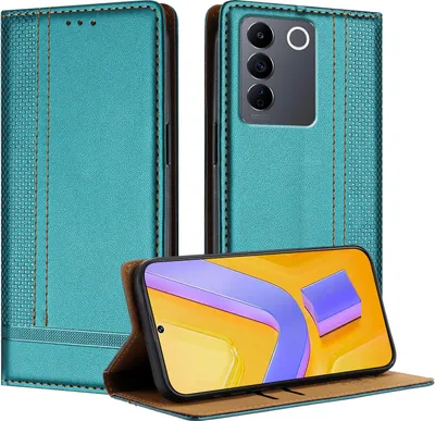 Produktbild von Handyhülle für Vivo V27e Leder Flip Klappbare Schutzhülle mit Standfunktion Grün