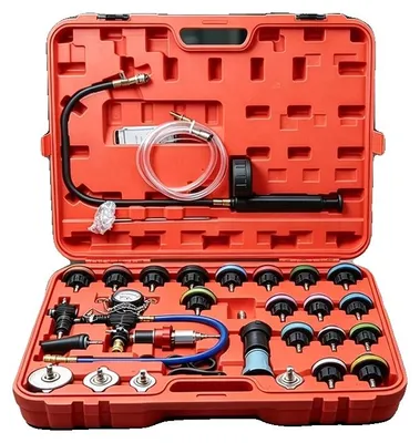 Immagine prodotto di Tester per pompe del radiatore, set da 34 pezzi, intervallo di pressione da 0 a 35 psi, lunghezza del tubo di 21 pollici, diametro del manometro di 3 pollici, compatibile con la maggior parte dei sistemi automobilistici