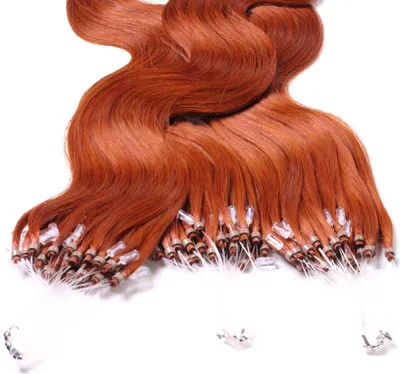 Produktbild von hair2heart Microring Extensions Echthaar gewellt 8/43 Hellblond Rot-Gold - 25 Strähnen 0.5g 50cm, Echthaar Extensions für dauerhafte Haarverlängerung