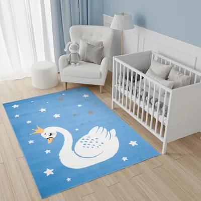 Image de Tapis chambre enfant Salon Chambre à coucher Modern Design Bleu Blanc 140 x 200 cm