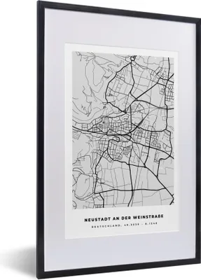 Produktbild von MuchoWow® Gerahmtes Poster Karte - Deutschland - Neustadt An Der Weinstraẞe - Karte - Stadtplan 40x60 cm - Poster mit Schwarzem Bilderrahmen Wandposter Rahmen Foto Bilder - Poster in Rahmen