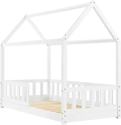 Obrázok produktu pre Detská posteľ Marli 28481, s ochranou proti pádu, lamelový rošt a strecha, masívne drevo, biela, 80 x 160 cm