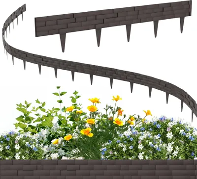 Obrázek produktu pro LZQ Obruba trávníku 10 m, obruba záhonu zahradní palisáda ve vzhledu kamene, plastová obruba záhonu, 20 prvků á 100 cm, hnědá