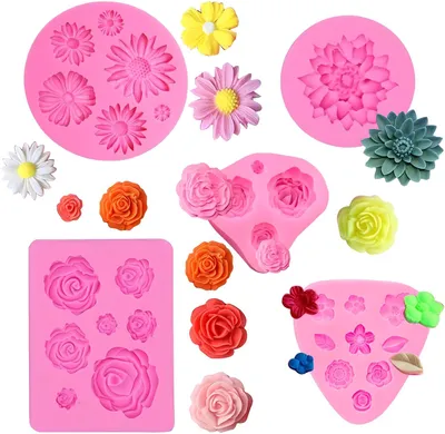 5er-Set 3D Blumen-Silikonformen für Fondant, Seife & Schokolade