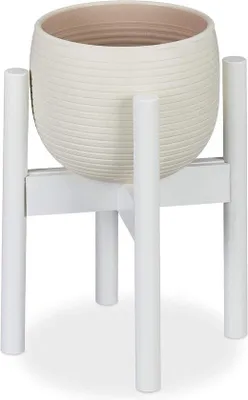 Immagine prodotto di Supporti regolabili in bambù per vasi da fiori fino a 32 cm - Supporto per vasi da fiori alto 355 cm, colore bianco