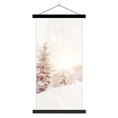 Produktbild von MuchoWow® Textilposter Baum - Schnee - Winter 90x180 cm mit schwarzem Rahmen - Dekoration Wohnzimmer