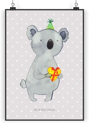 Produktbild von Mr. & Mrs. Panda Bild Koala Geschenk DIN A3 - Grau Pastell - Plakat, Kunstdruck, Geburtstag, drucke, Wandschmuck, Party, poster