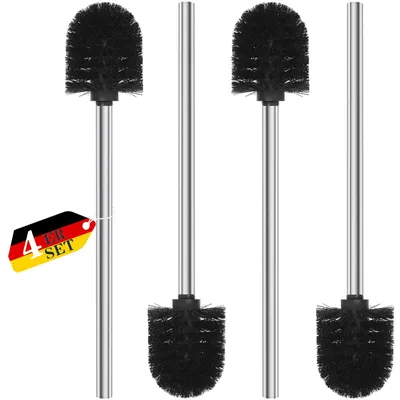 Image de Lot de brosses de toilettes, 4 brosses de toilettes avec manche en acier inoxydable, noir, diamètre 7,5 cm, pour la salle de bains et les toilettes, nettoyage en profondeur des toilettes (noir)