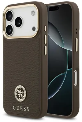 Zdjęcie produktu dla GUESS case for IPHONE 17 Pro compatible with MagSafe GUHMP17LPGCRMDEW (PU W/ Grained Strass Logo) brown