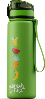 Produktbild von Schmatzfatz Trinkflasche Kinder 500ml - Auslaufsicher, BPA-frei, 1-Klick-Verschluss, Tritan, Kinderfreundliches Design, Geeignet für Kohlensäurehaltige Getränke, Green Fruit